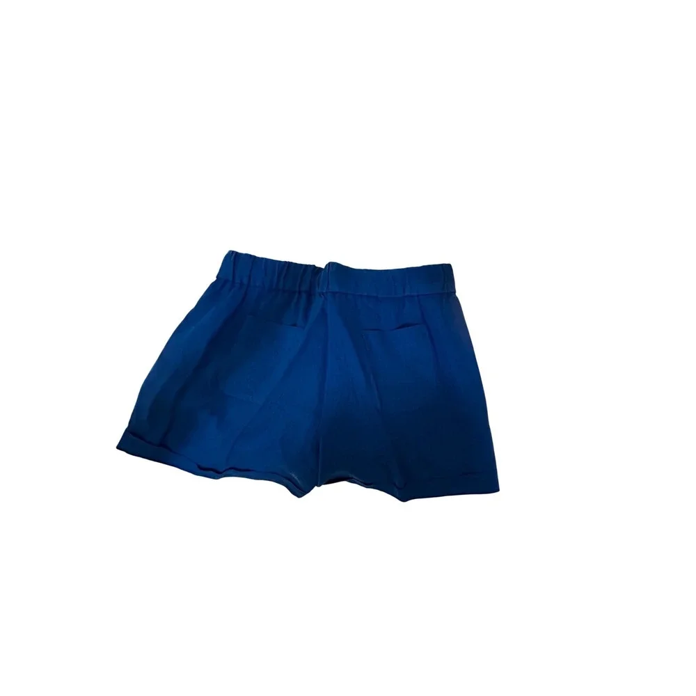 J.Crew Blue Linen Drawstring‎ Shorts Women Size 6 Cobalt Cuffed Elastic Waist
